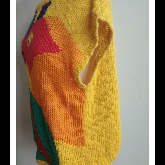 80s Jack winter  yellow vintage boxy knit sweater - Picture 3 of 8